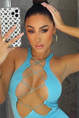 Blue Lace Up Details Bodycon Mini Dress - Jovie-Dresses