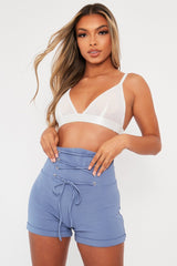 Blue Lace Up High Waisted Tailored Shorts - Darcia-Shorts