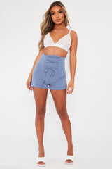 Blue Lace Up High Waisted Tailored Shorts - Darcia-Shorts