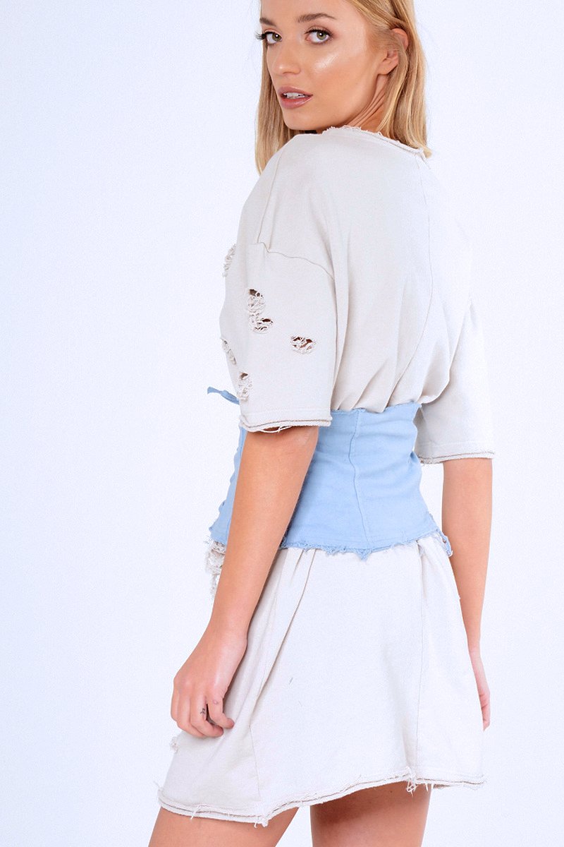Blue Lace Up Raw Edge Corset Belt- Missy-Belts