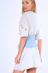 Blue Lace Up Raw Edge Corset Belt- Missy-Belts