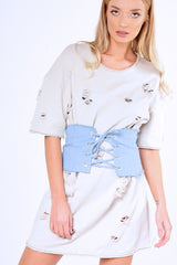 Blue Lace Up Raw Edge Corset Belt- Missy-Belts