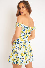 Blue Lemon Print Ruffle Summer Dress - Ashley-Dresses