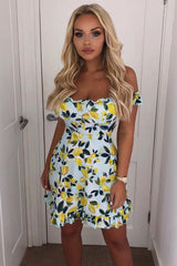 Blue Lemon Print Ruffle Summer Dress - Ashley-Dresses
