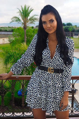 Blue Leopard Print Long Sleeved Ruffle Dress - Clarity-Dresses