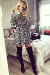 Blue Leopard Print Long Sleeved Ruffle Dress - Clarity-Dresses