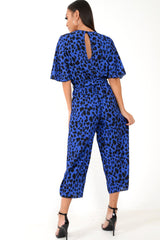Blue Leopard Print Wrap Culotte Jumpsuit -Juni-Jumpsuits