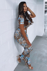 Blue Marble Print Ribbed Set - Mansi