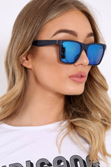 Blue Matt Mirrored Wayfarer Sunglasses - Elva-Sunglasses