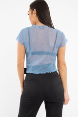 Blue Mesh Glitter Crop Top - Kiah-Crop Tops