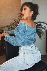 Blue Mid Wash Cropped Denim Jacket - Gaby-Denim Jackets