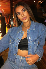 Blue Mid Wash Cropped Denim Jacket - Gaby-Denim Jackets