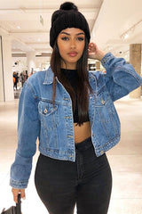 Blue Mid Wash Cropped Denim Jacket - Gaby-Denim Jackets