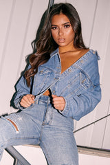 Blue Mid Wash Cropped Denim Jacket - Gaby-Denim Jackets