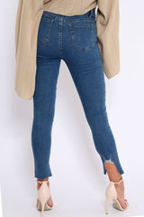 Blue Mid Wash Split Hem Skinny Jeans - Raizy-Jeans