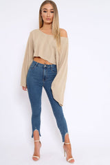 Blue Mid Wash Split Hem Skinny Jeans - Raizy-Jeans