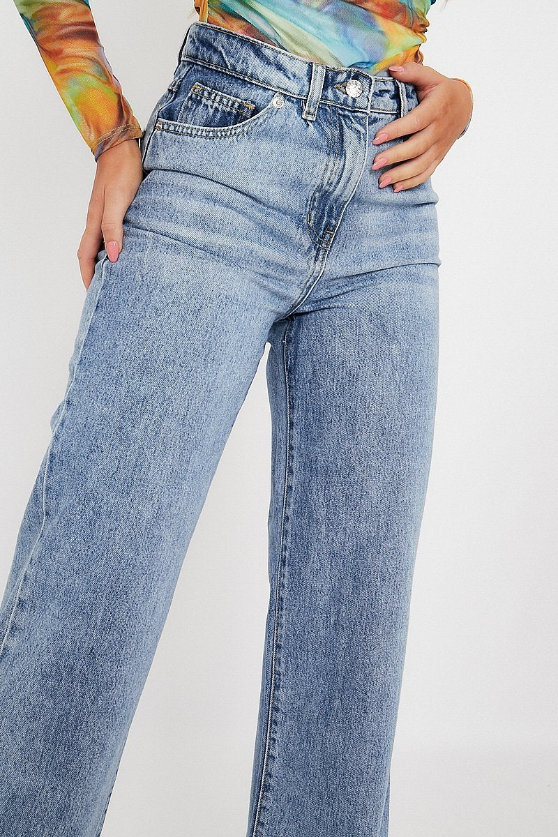 Blue Mid Wash Wide Leg Jeans - Gemma-Jeans