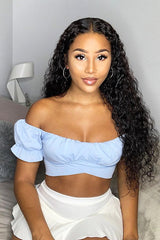 Blue Milkmaid Bow Tie Back Detail Crop Top - Smith-Crop Tops