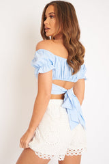 Blue Milkmaid Bow Tie Back Detail Crop Top - Smith-Crop Tops