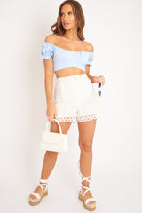 Blue Milkmaid Bow Tie Back Detail Crop Top - Smith-Crop Tops