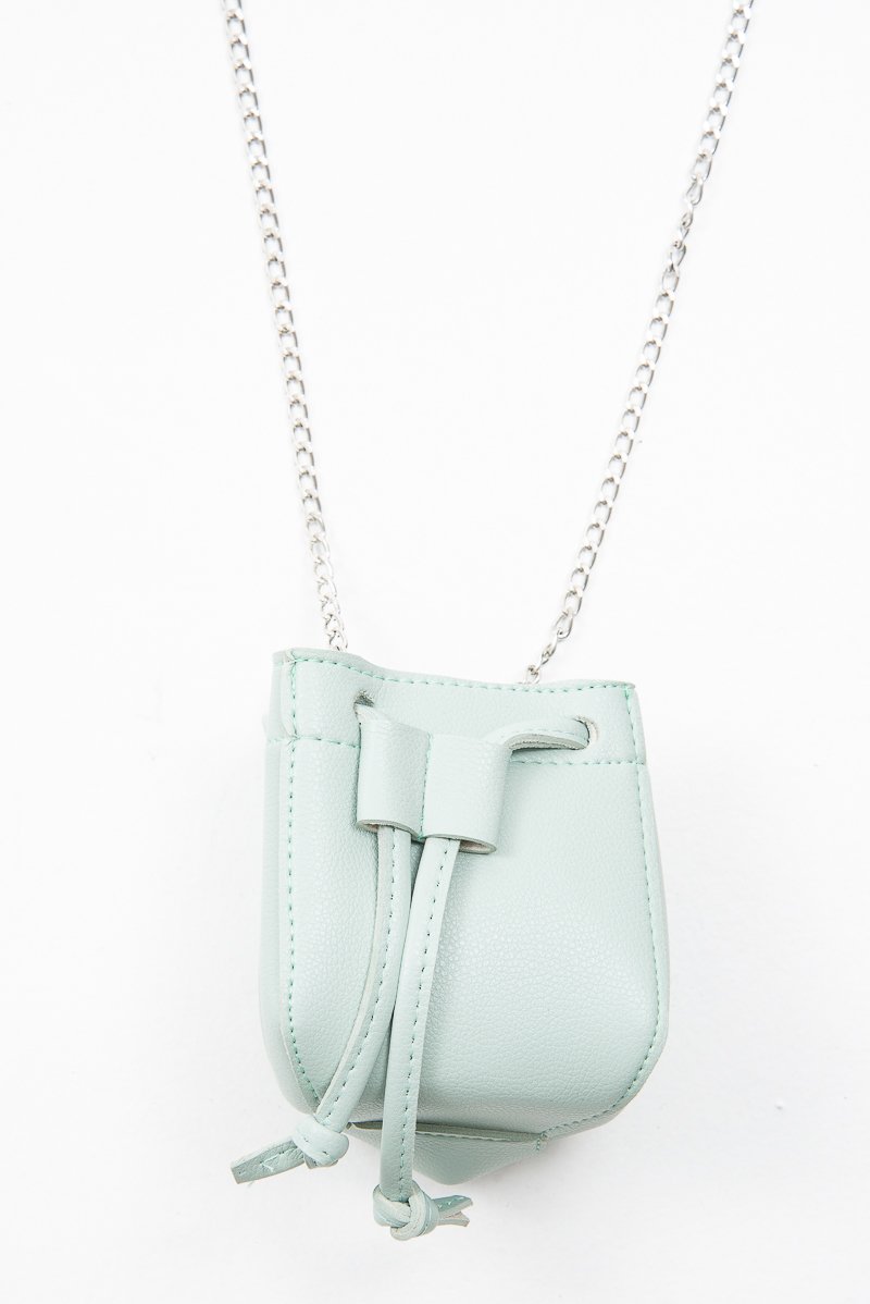 Blue Mint Faux Leather Mini Drawstring Bag - Cailey-Bags