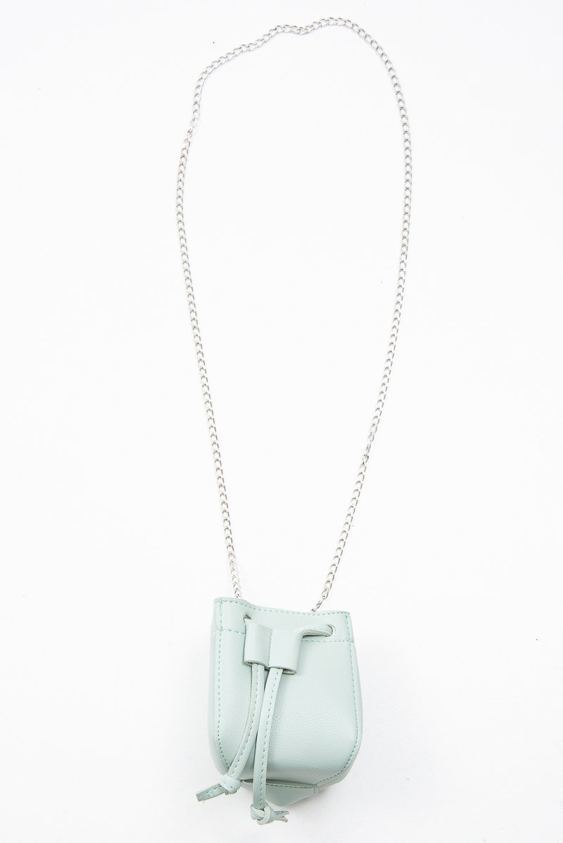 Blue Mint Faux Leather Mini Drawstring Bag - Cailey-Bags