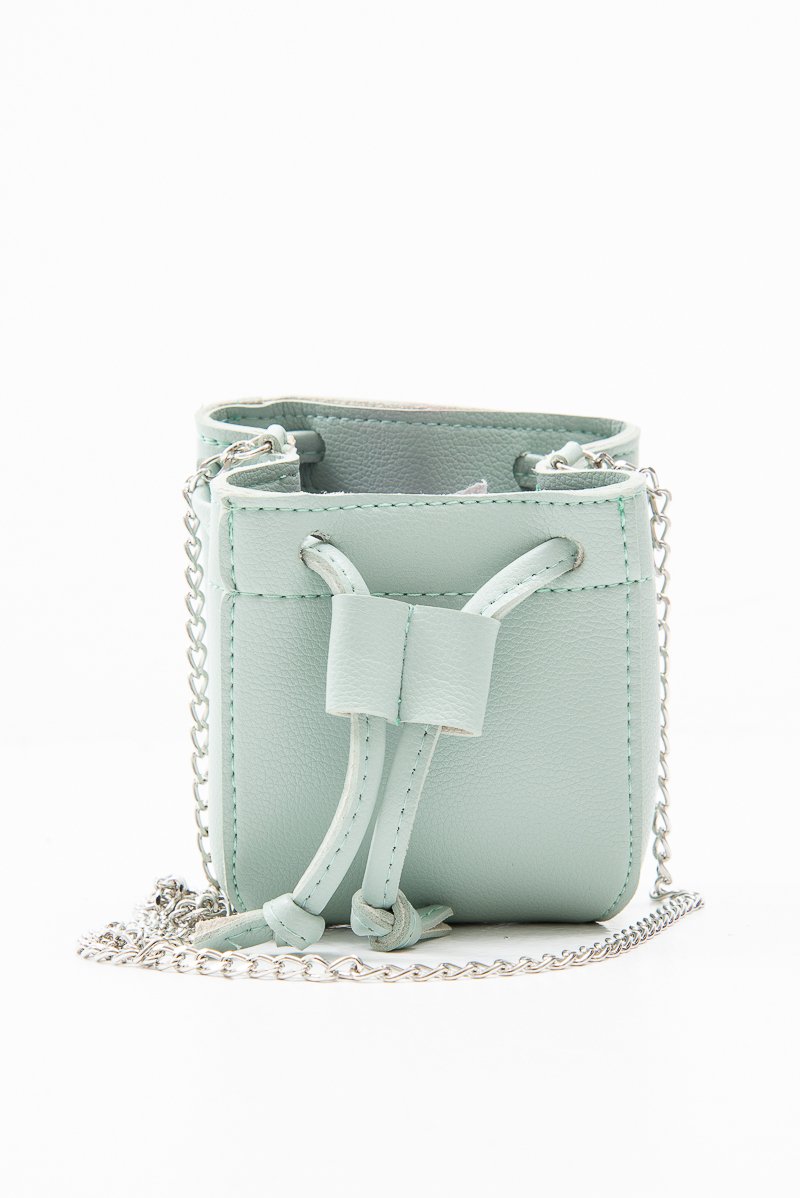 Blue Mint Faux Leather Mini Drawstring Bag - Cailey-Bags
