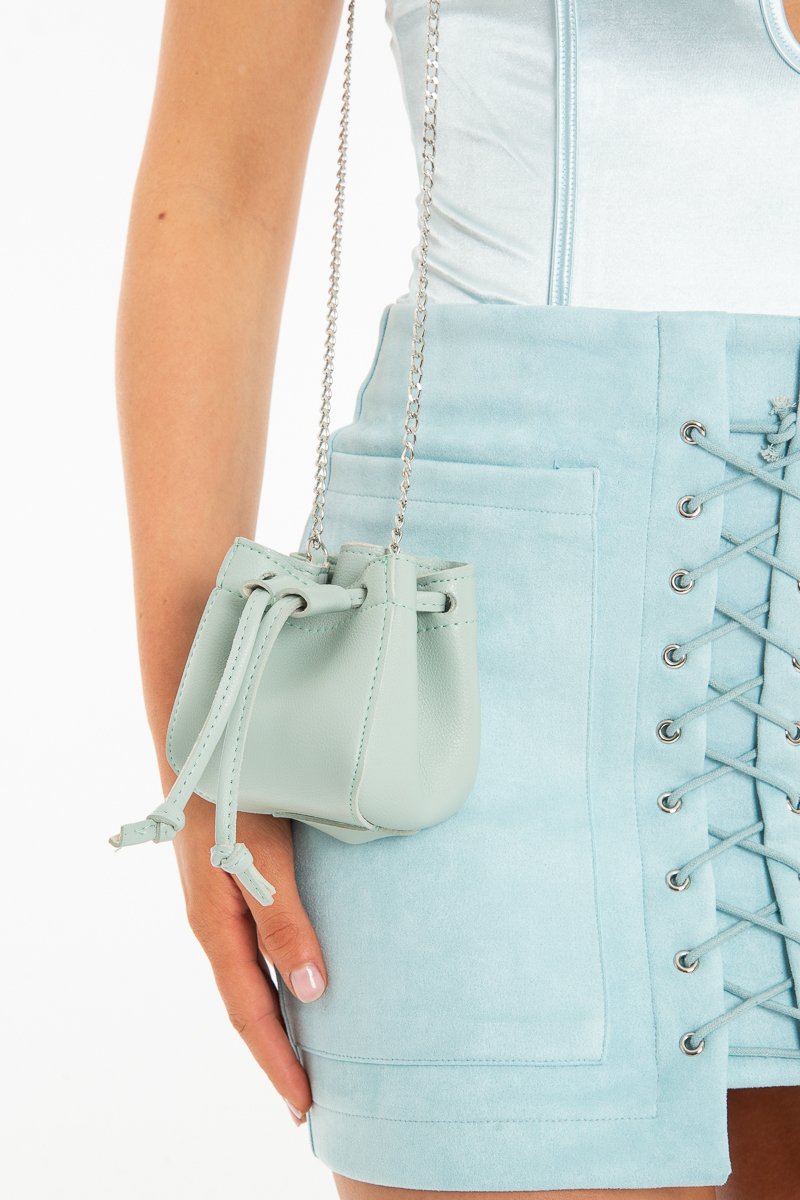 Blue Mint Faux Leather Mini Drawstring Bag - Cailey-Bags