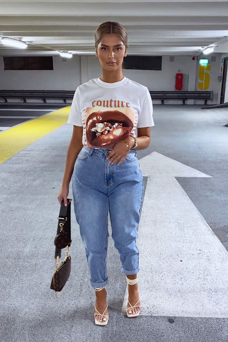 Blue Mom Fit Roll Hem Denim Jeans - Naomi-Jeans