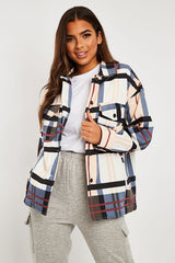 Blue Nude Check Pocket Front Shacket - Misa-Shacket