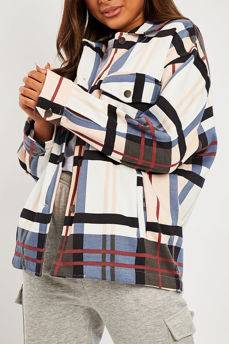 Blue Nude Check Pocket Front Shacket - Misa-Shacket