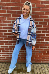 Blue Nude Check Pocket Front Shacket - Misa-Shacket