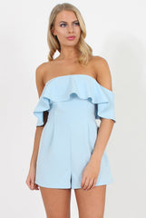 Blue Off The Should Frill Playsuit - Annalix-Playsuits