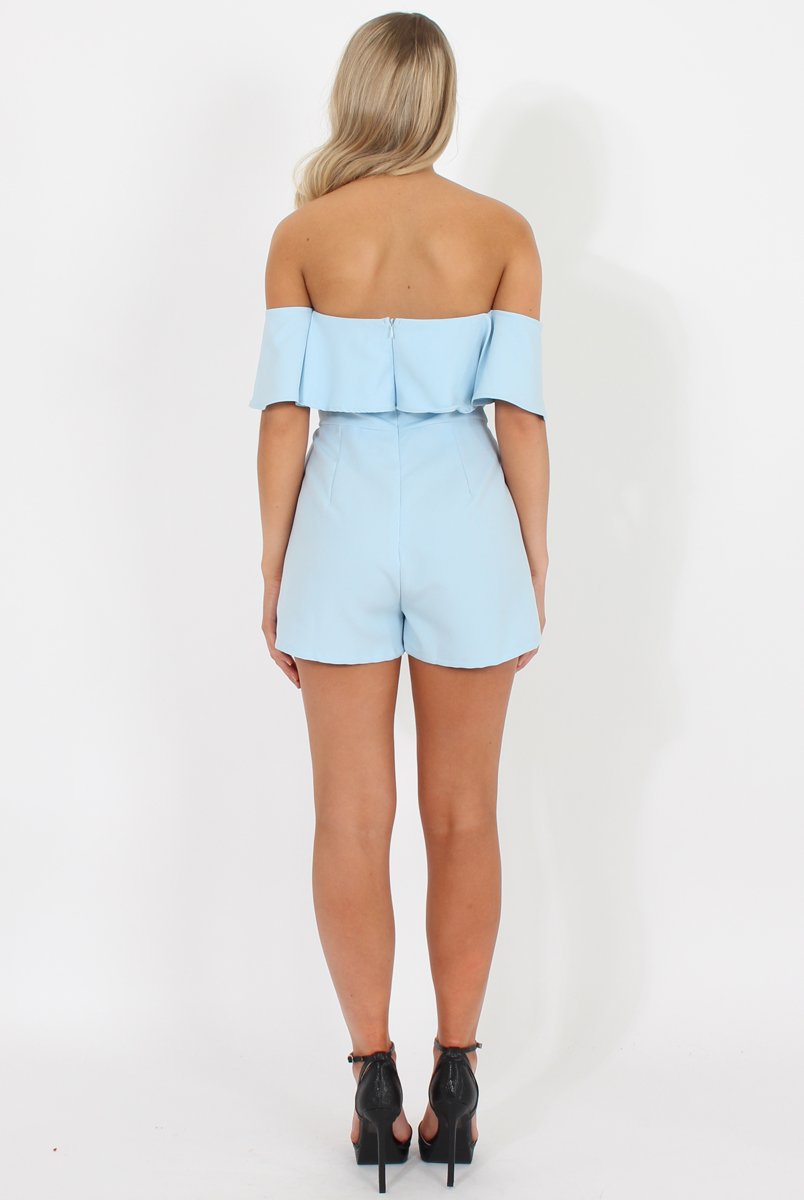 Blue Off The Should Frill Playsuit - Annalix-Playsuits