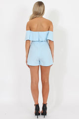 Blue Off The Should Frill Playsuit - Annalix-Playsuits