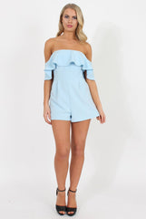 Blue Off The Should Frill Playsuit - Annalix-Playsuits