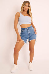 Blue One Shouldered Crop Top - Kamri-Crop Tops