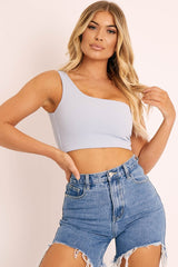 Blue One Shouldered Crop Top - Kamri-Crop Tops