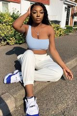 Blue One Shouldered Crop Top - Kamri-Crop Tops