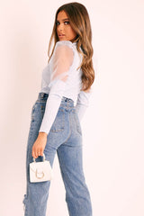 Blue Organza Half Puff Sleeve Top - Isla-Tops