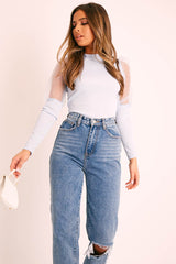 Blue Organza Half Puff Sleeve Top - Isla-Tops