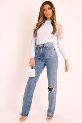 Blue Organza Half Puff Sleeve Top - Isla-Tops