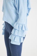 Blue Oversized Frill Sleeve Top - Connie-Tops