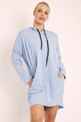Blue Oversized Hoodie Jumper Dress - Mariah-Dresses