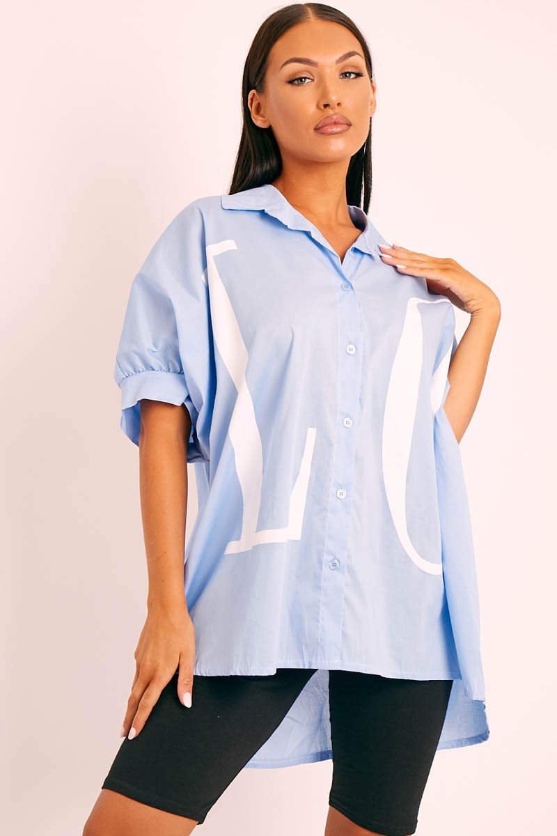 Blue Oversized LO VE Shirt - Harmony-Shirts