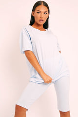 Blue Oversized T-shirt Cycling Shorts Co-ord - Bethanny-Co-ords