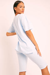 Blue Oversized T-shirt Cycling Shorts Co-ord - Bethanny-Co-ords