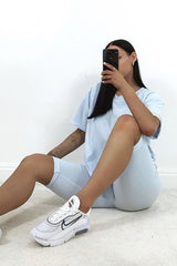 Blue Oversized T-shirt Cycling Shorts Co-ord - Bethanny-Co-ords