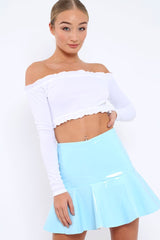 Blue PU Frill Mini Skirt - Isa-Skirts