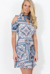 Blue Paisley Cold Shoulder Dress - Francis-Dresses